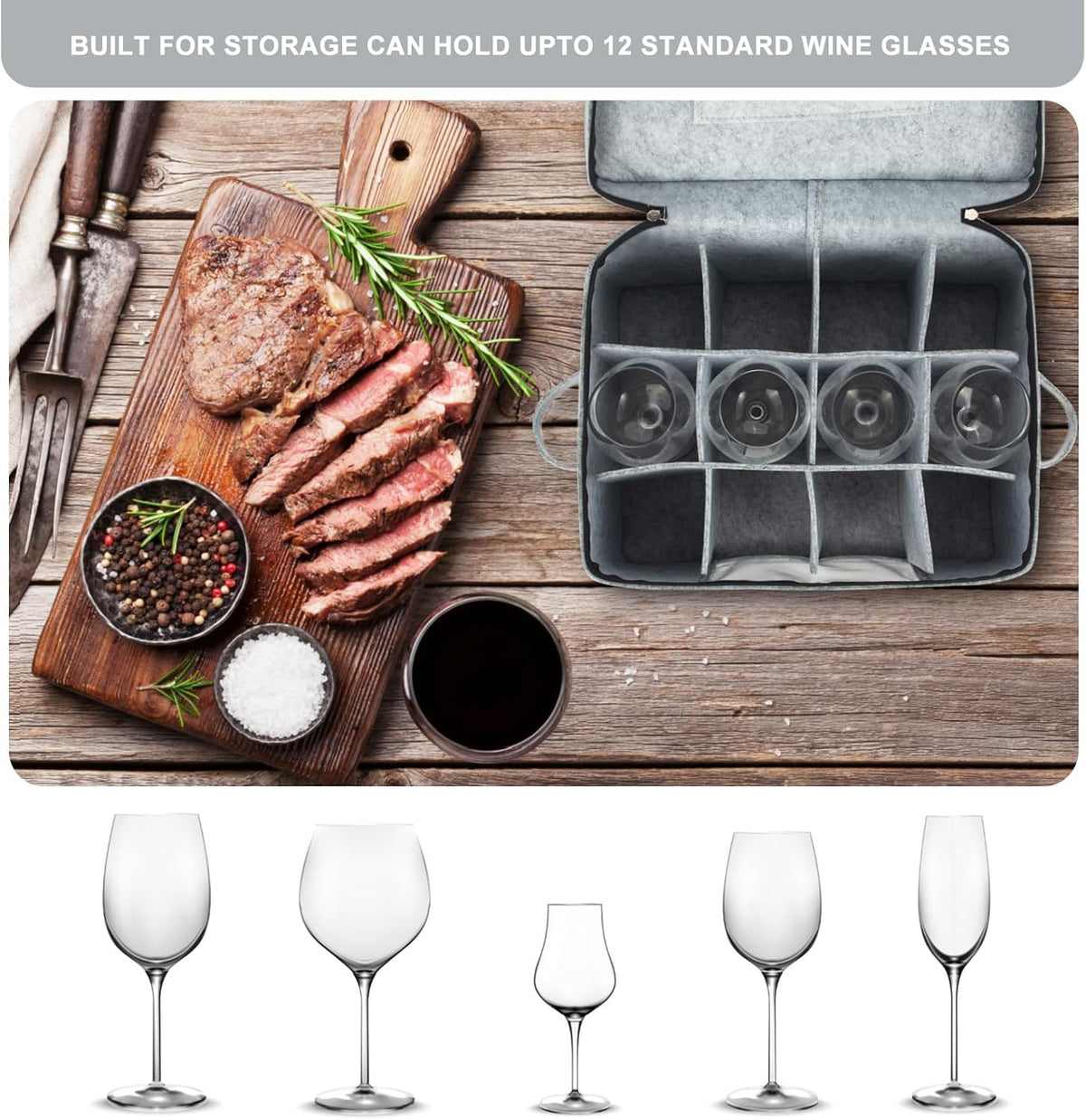 2 Pack Wine Glass Storage Box with Dividers, Stemware Storage Containers for Packing and Moving