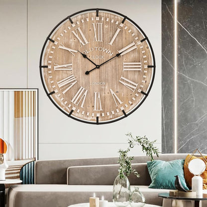 Large Wall Clock –30 Inch Farmhouse Clock -Extra Large 30 Inch Wood and Metal Wall Clock, Silent