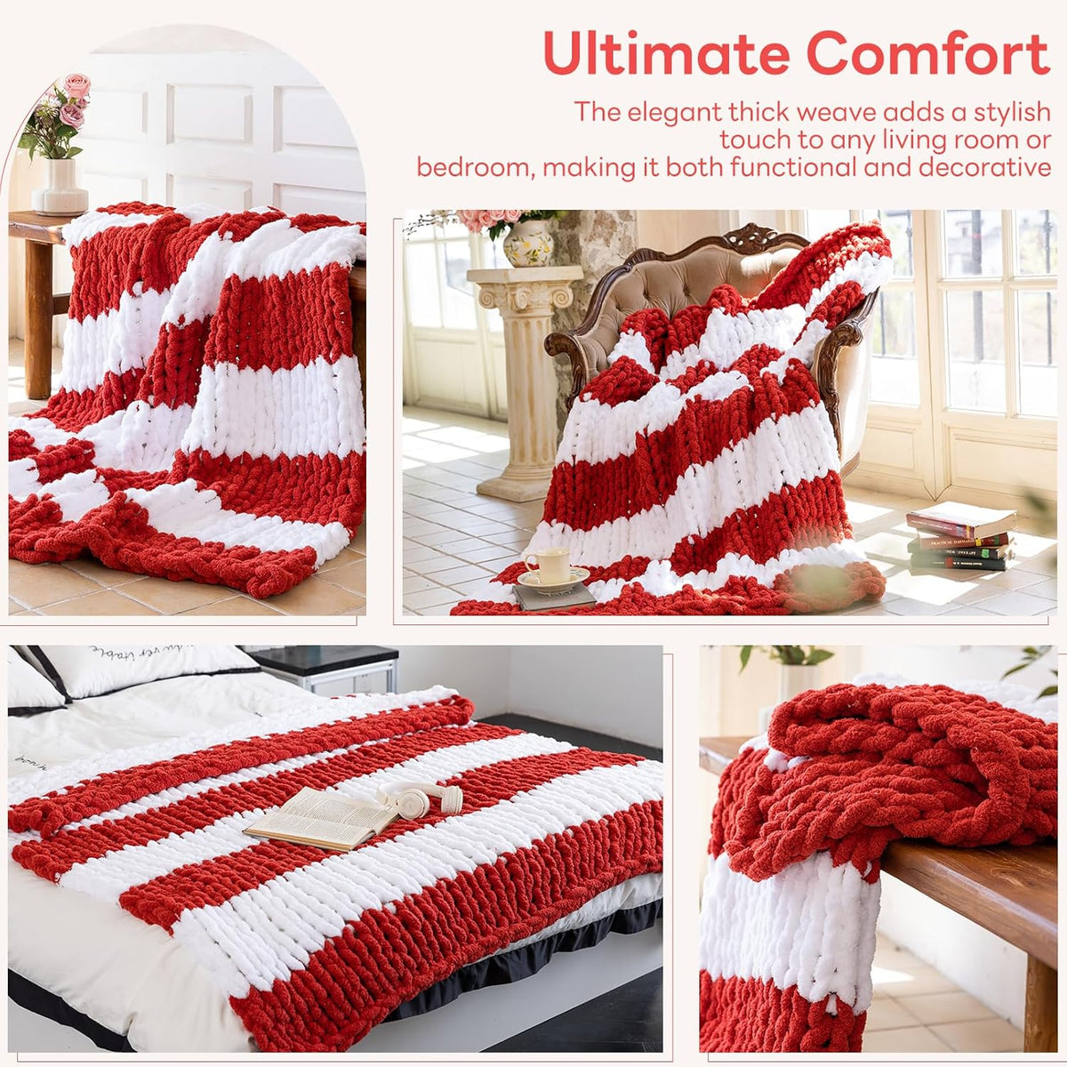 Chunky Knit Blanket - Luxury Soft Cozy 60 * 80 Throw Blanket,100% Woven Blanket Rope Knot Throw