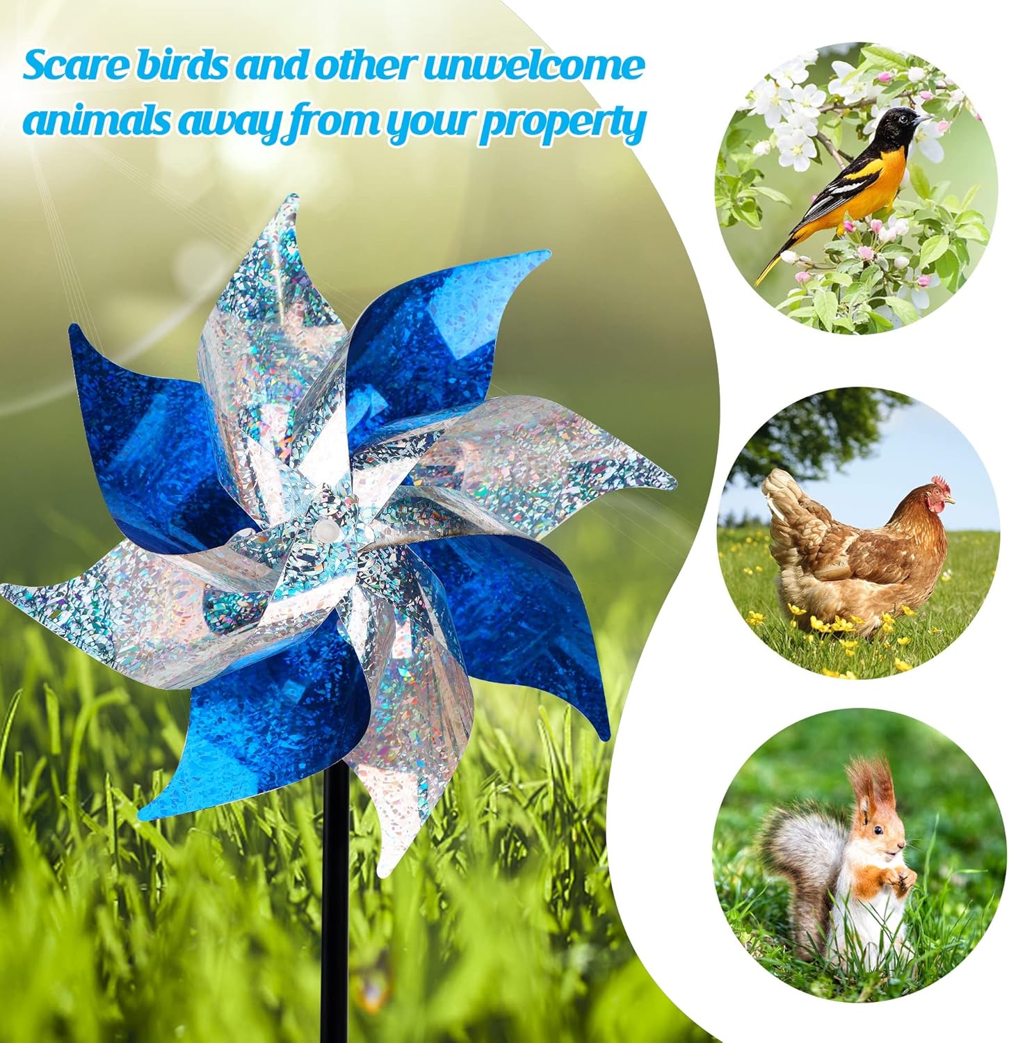 Hausse 10 Pack Reflective Pinwheels, Extra Sparkly Pinwheel, Bird Repellent Devices Deterrent to