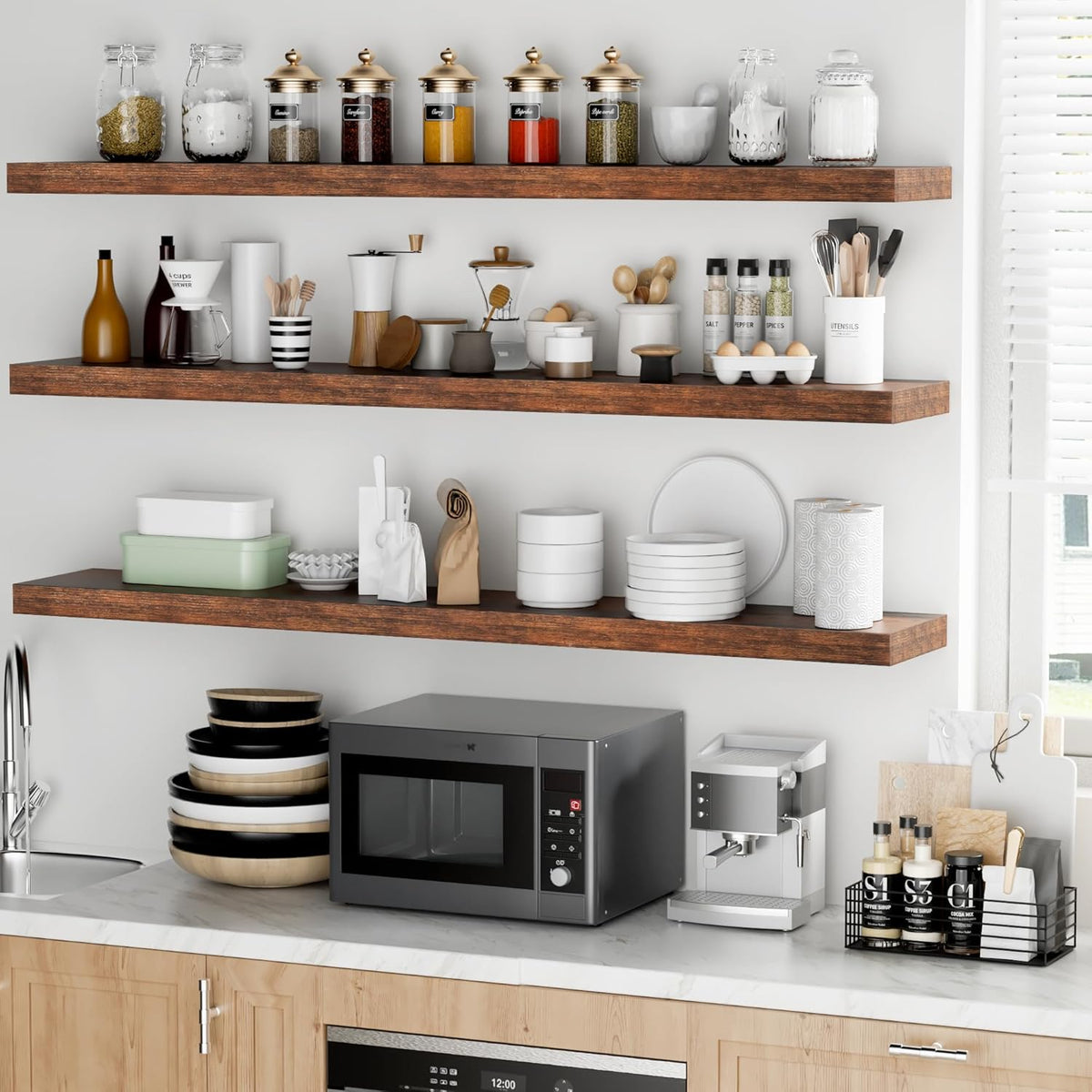 Fun Memories 55 Inch Floating Shelves - 9 Inch Deep Rustic Wooden Wall Shelves - Extra Deeper &