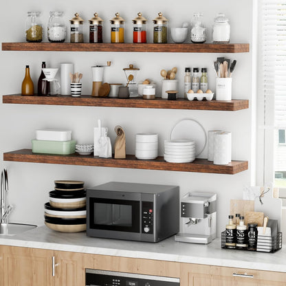 Fun Memories 55 Inch Floating Shelves - 9 Inch Deep Rustic Wooden Wall Shelves - Extra Deeper &