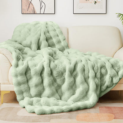 Latepis Faux Fur Throw Blankets Sage Green Bubble Cozy Soft Heavy Blanket for Couch Fuzzy Thick