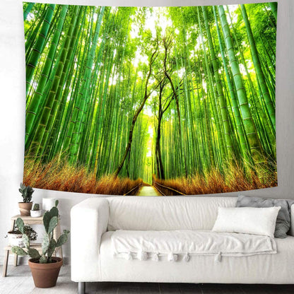 Delur Forest Pathway Tapestry Sunset Tropical Rainforest Nature Tree Tapestry Wall Hanging Sunrise