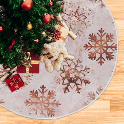 Christmas Tree Skirt, 36 Inch Rose Gold Snowflakes Pattern Xmas Tree Skirt for Christmas New Year