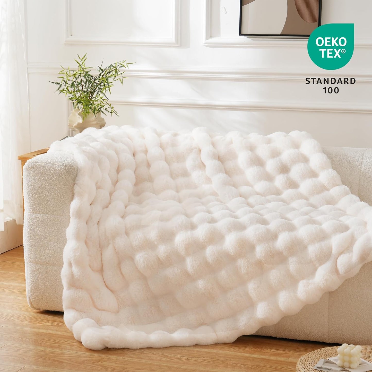 BENVWE Faux Fur Throw Blanket for Couch Bed - Fluffy Soft Thick Bubble Blanket for Living Room Home