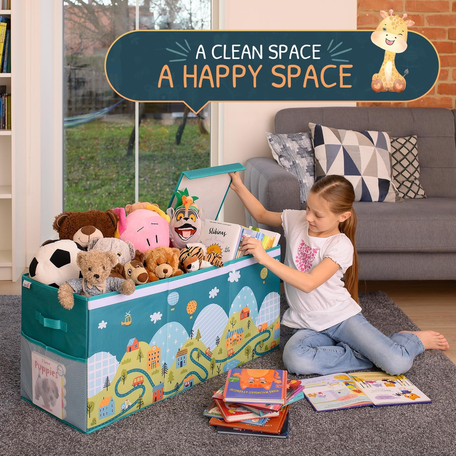 Extra Large Toy Storage Organizer with Lid - Sturdy, Collapsible Toy Chest Storage Box with Cute