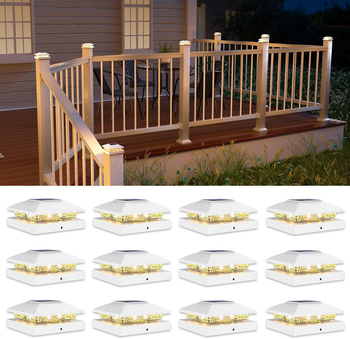 VOLISUN 4x4 Solar Post Cap Light 12pack,Solar Fence - Cap Lights Outdoor Waterproof for