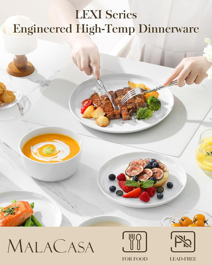 MALACASA 24 Pieces Gourmet Porcelain Dinnerware Sets, Premium Plates and Bowls Set, High-Fired