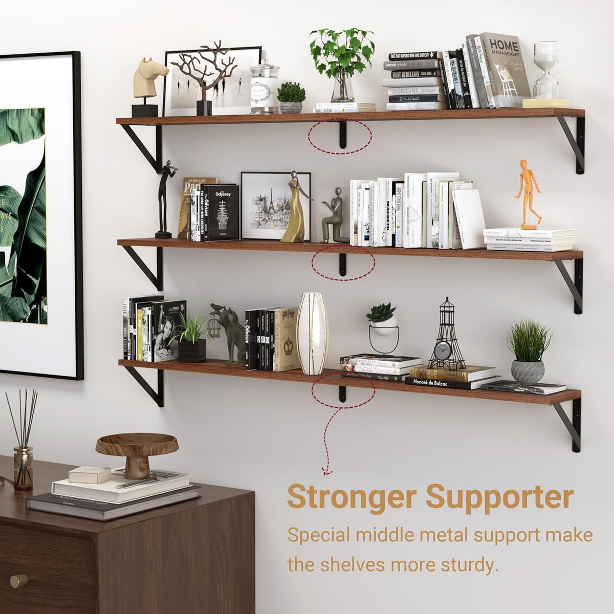 Heimlove 48 Inch Large Wall Bookshelves Set of 3, Wall Mounted Bookshelves,Heavy Duty Wooden