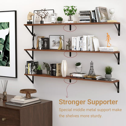 Heimlove 48 Inch Large Wall Bookshelves Set of 3, Wall Mounted Bookshelves,Heavy Duty Wooden