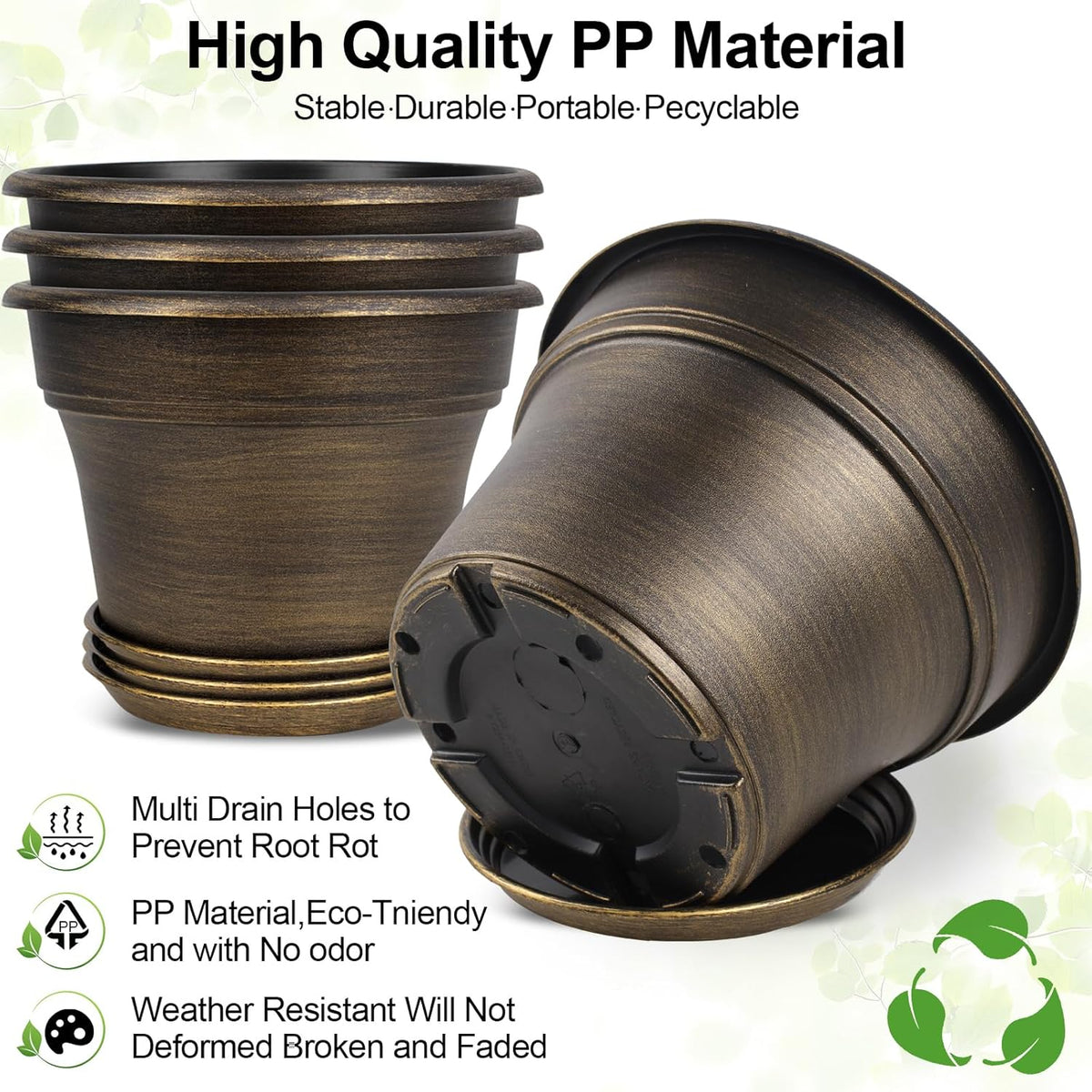 16 inch Plant Pots Outdoor Planters，4 Pack Large Plastic Flower Pot for Indoor Plants with Drainage