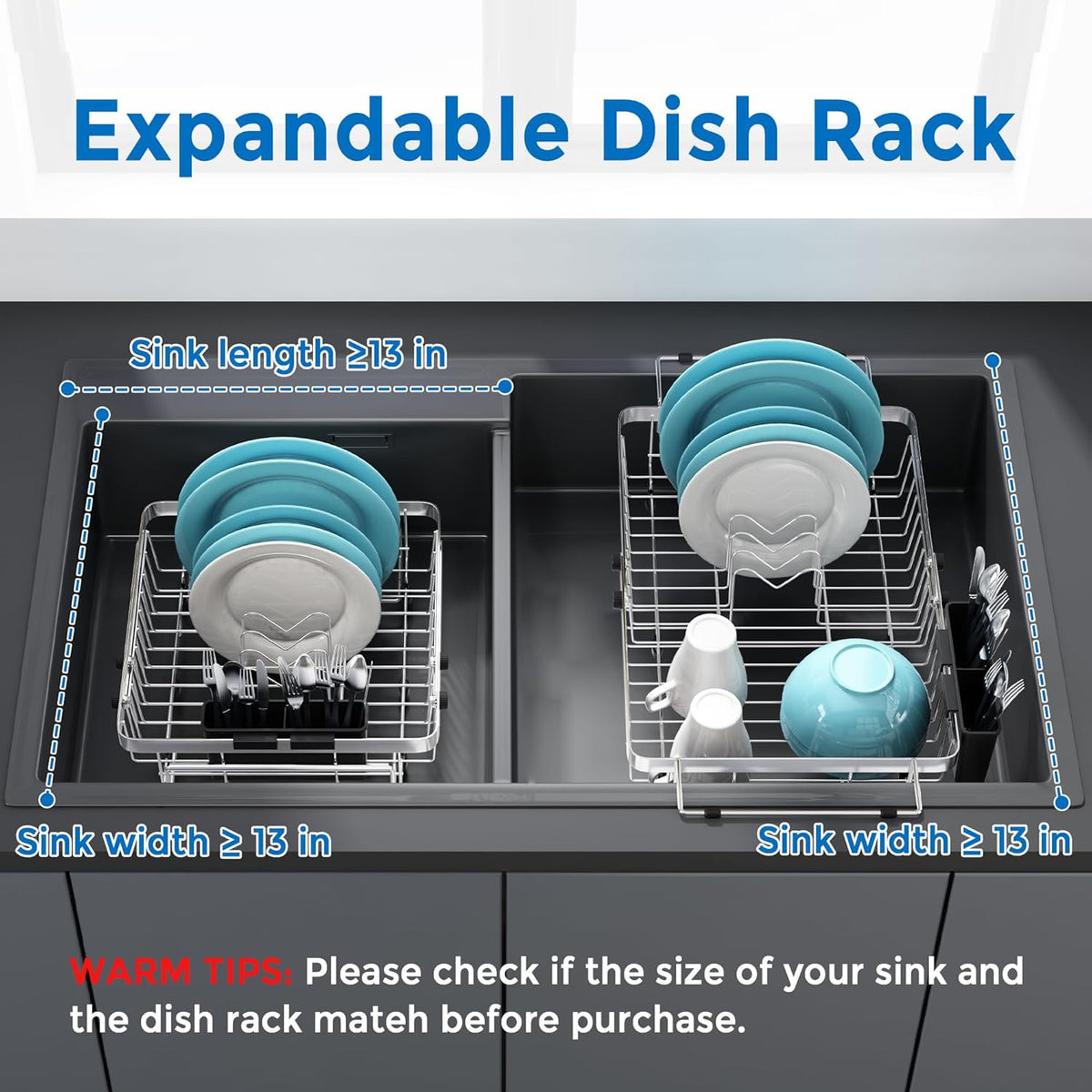 MAJALiS Expandable in Sink Dish Drying Rack - Adjustable Capacity (11.3''-17''L) Stainless Steel