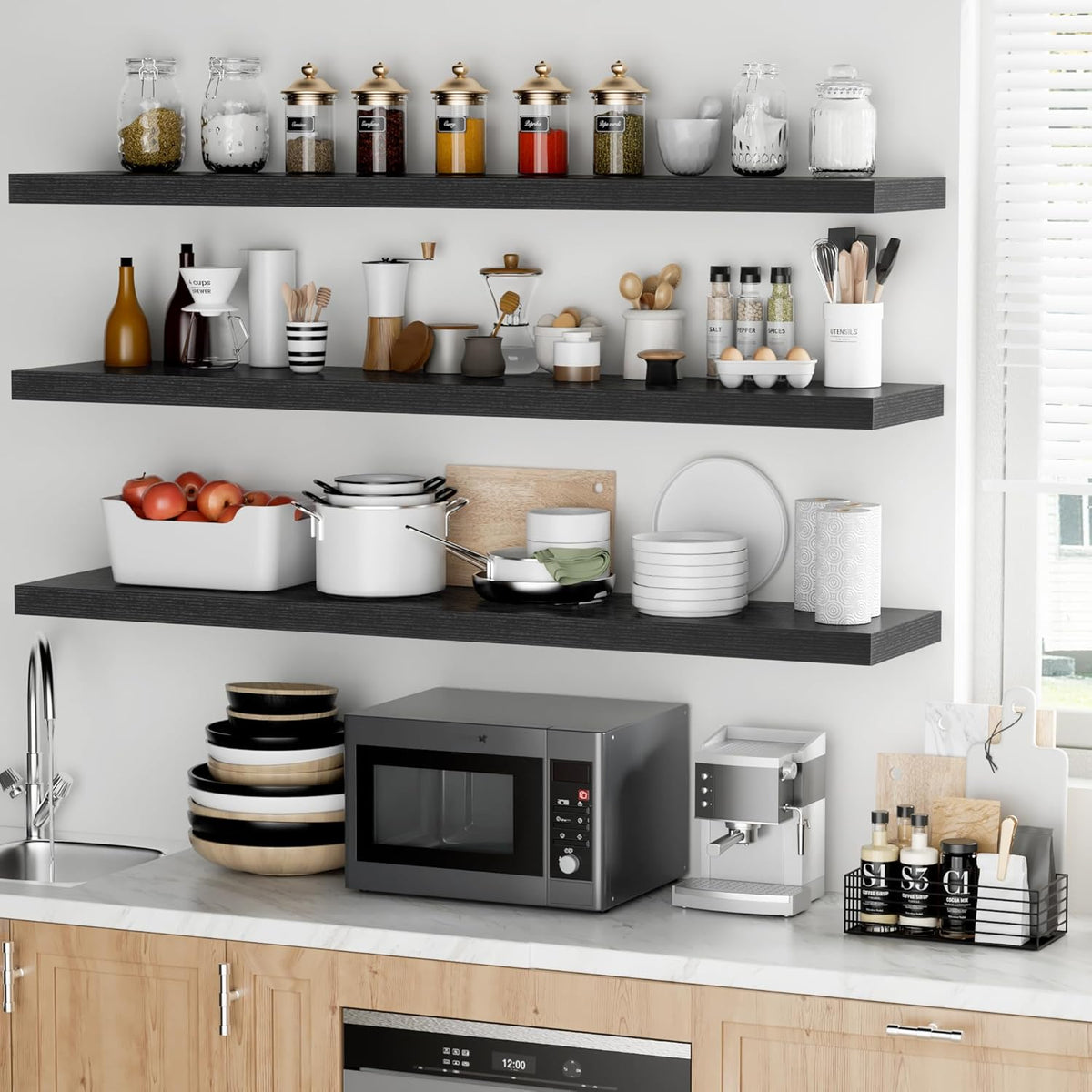 Fun Memories Floating Shelves - 12 Inch Rustic Wooden Wall Shelves - Extra Deeper & Thicker Wall