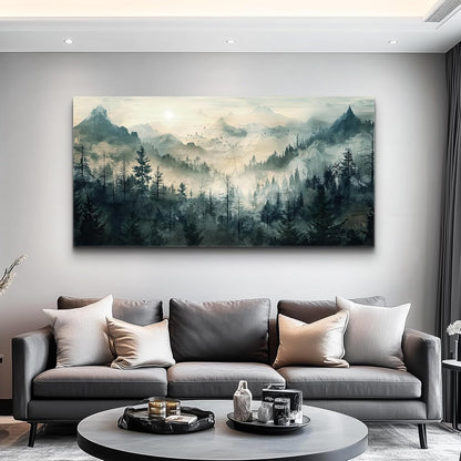 KELIYUAN Large Canvas Misty Forest Wall Art Mountain View Home Decor For Living Room Bedroom Office