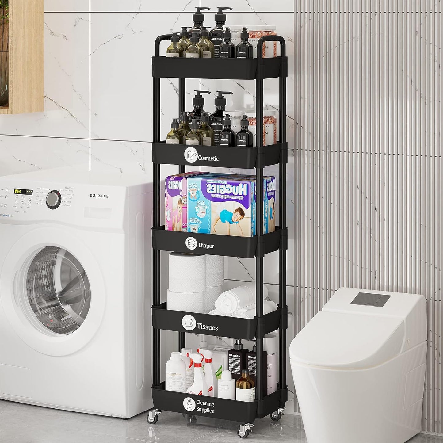 Laiensia Storage Cart,Multifunction Utility Rolling Cart Kitchen Storage Organizer,Mobile Shelving