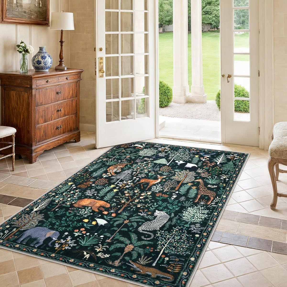 OJIA Jungle Print 5x7 Area Rugs for Living Room, Green Soft Washable Rugs for Bedroom Ultra-Thin