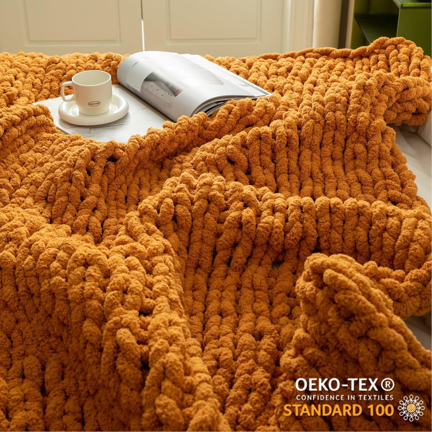 WESHIONGOO Chunky Knit Blanket Throw 50"×60" Knitted Throw Blankets for Couch Bed Fall Throw