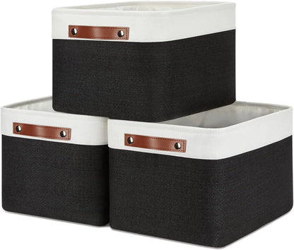 DULLEMELO Canvas Storage Bin with Handles, Fabric Bins for Shelves, Bedroom, Office,Nursery,Fabric