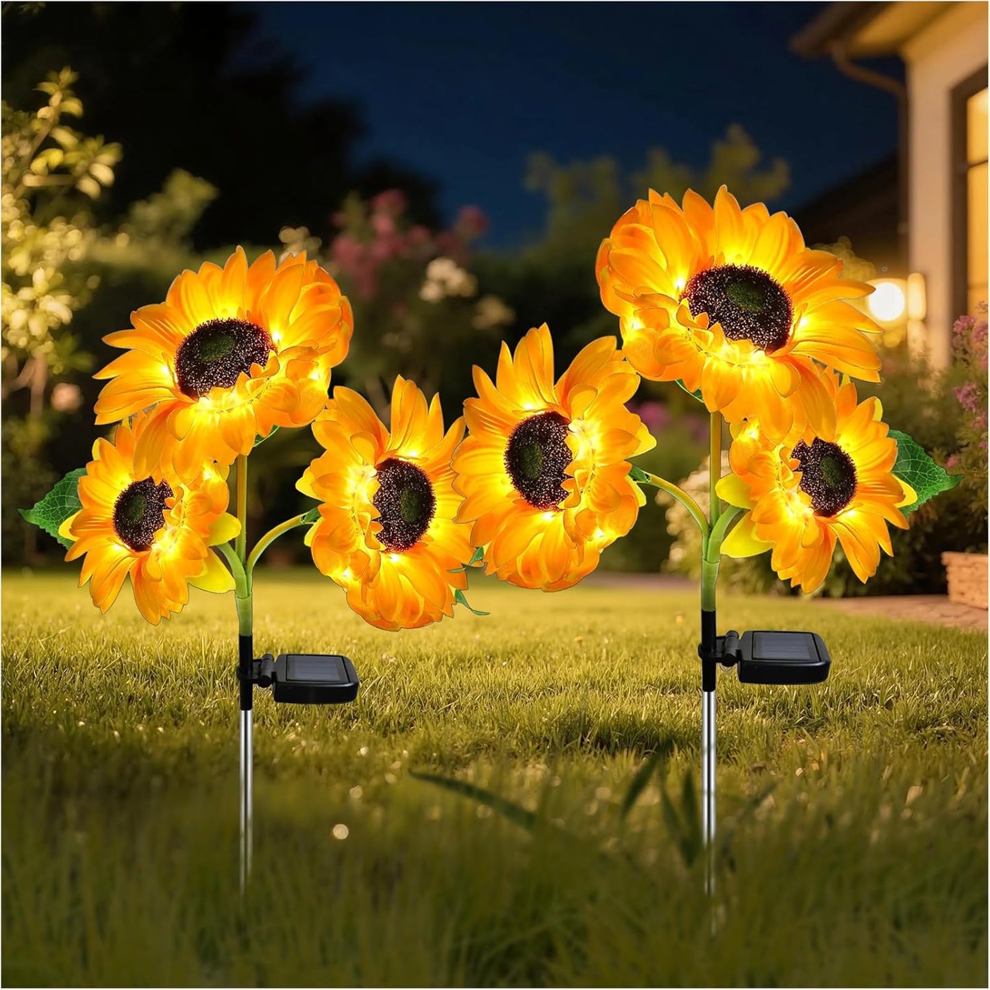 Outdoor Solar Garden Stake Lights,Upgraded LED Solar Powered Light with 3 Sunflower, Waterproof