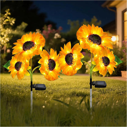 Outdoor Solar Garden Stake Lights,Upgraded LED Solar Powered Light with 3 Sunflower, Waterproof