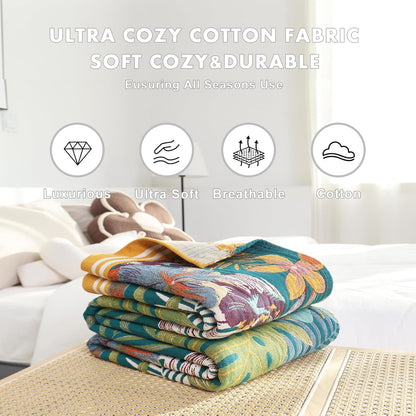 MSGKV Boho Throw Blanket for Couch and Sofa Cotton Blankets for Living Room Bedroom Reversable