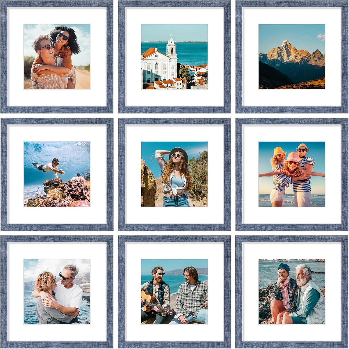 Vittanly 12x12 Picture Frames Set of 9, Shatter Resistant Plexiglass, Display 8x8 Pictures with Mat