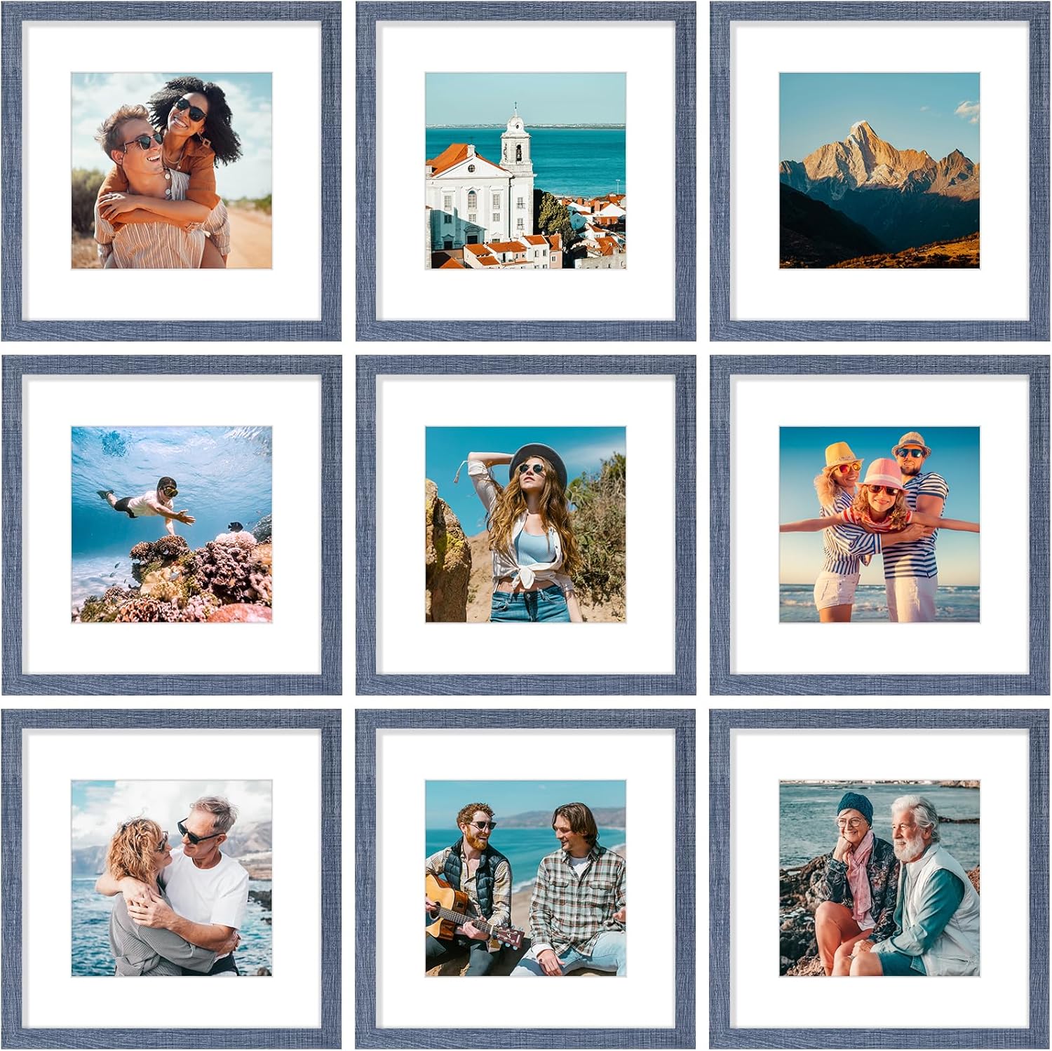 Vittanly 12x12 Picture Frames Set of 9, Shatter Resistant Plexiglass, Display 8x8 Pictures with Mat