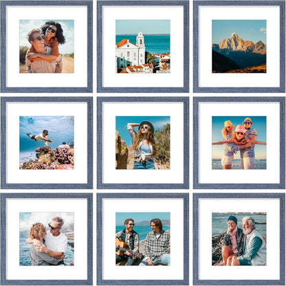 Vittanly 12x12 Picture Frames Set of 9, Shatter Resistant Plexiglass, Display 8x8 Pictures with Mat