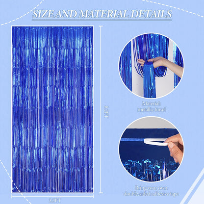 3 Pack Foil Fringe Backdrop - Royal Blue Shiny Tinsel Curtains for Party Decoration/Photo Booth