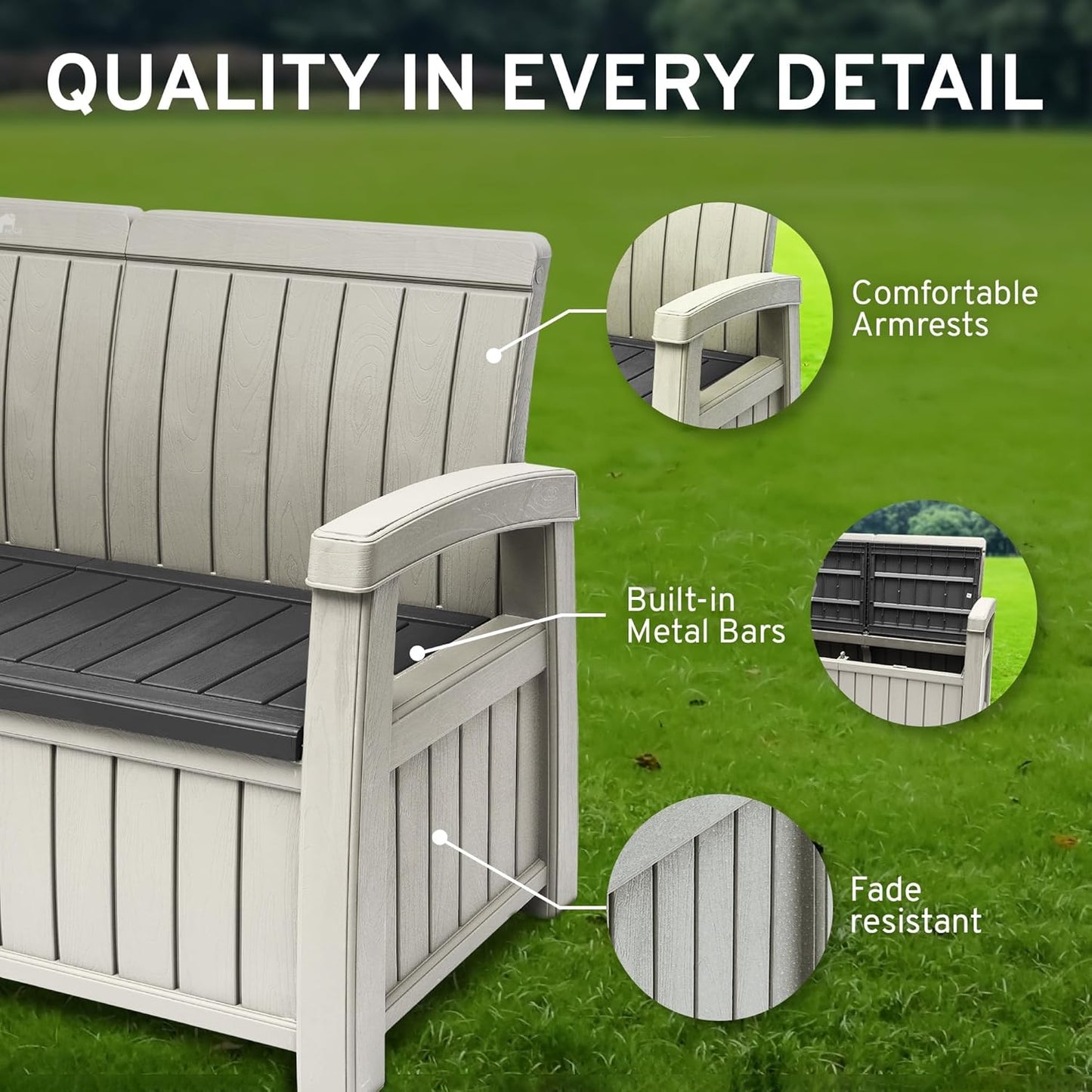EconoHome 3 Seat Outdoor Storage Bench - 90 Gallon Capacity - Weatherproof Resin Bench for Patio