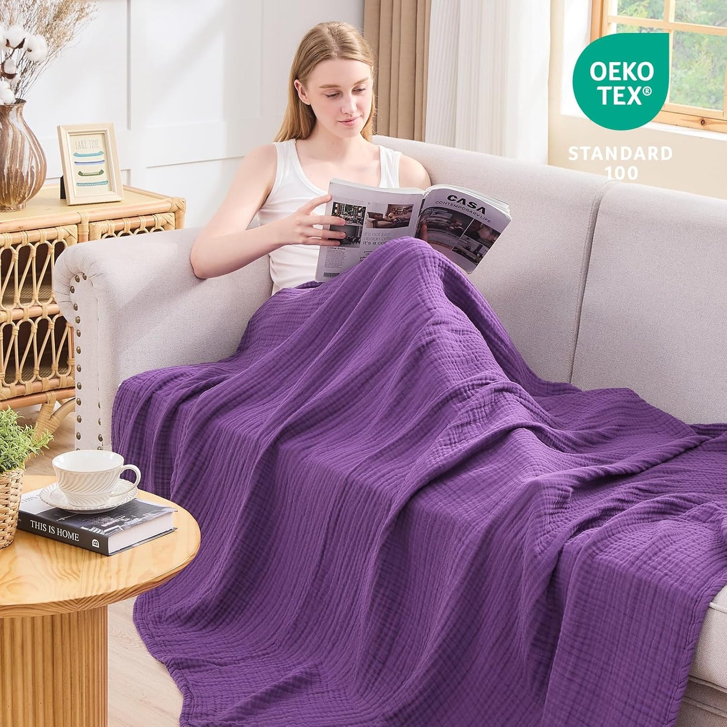 EMME Cotton Muslin Twin Blanket Breathable Gauze Blanket Soft Lightweight Blankets Adults Gifts for