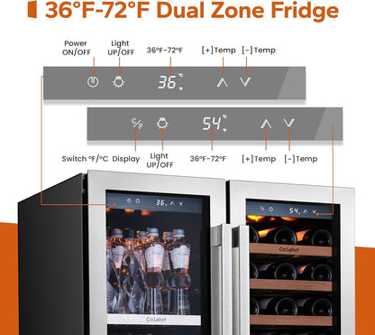 Ca'Lefort 30 Inch Wine and Beverage Refrigerator, 80 Can and 33 Bottle French Door Wine