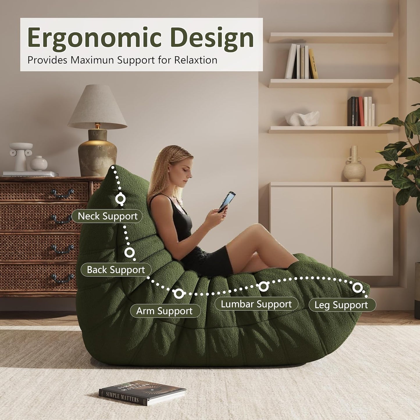 Bean Bag Chair, Oversized Bean Bag Chair for living Room, Fireside Chair for adults with Memory
