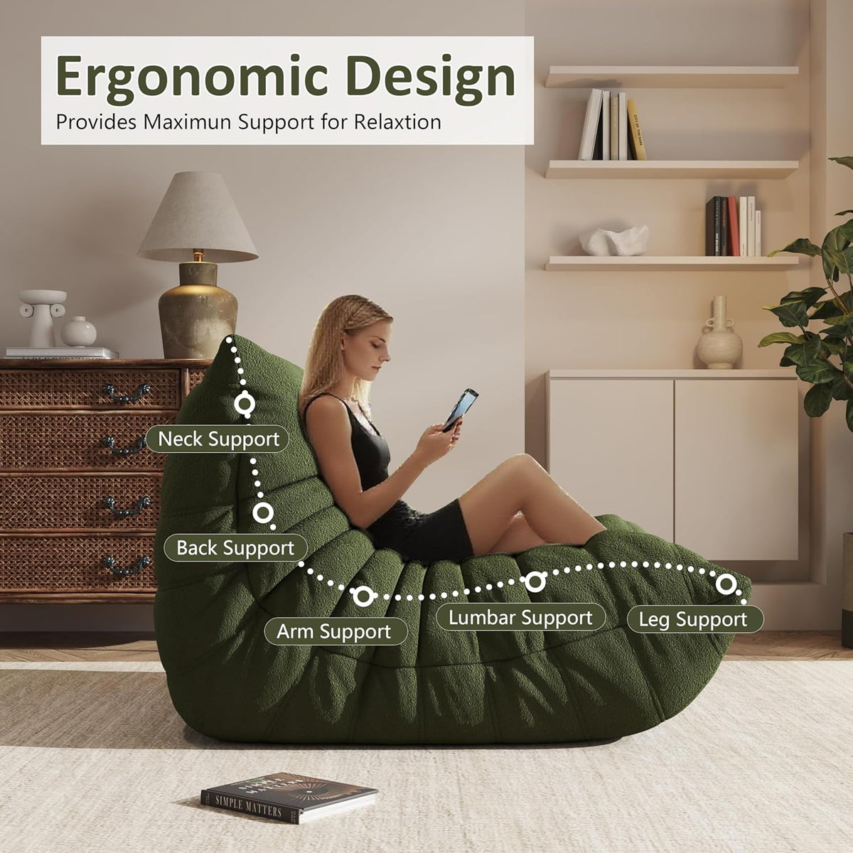Bean Bag Chair, Oversized Bean Bag Chair for living Room, Fireside Chair for adults with Memory