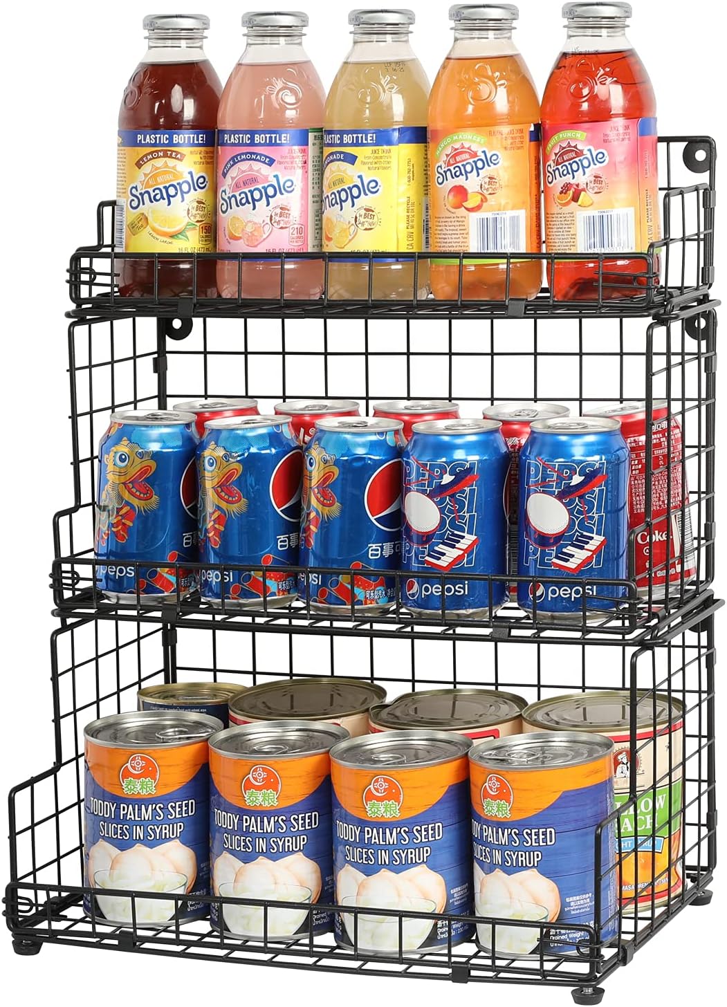 X-cosrack Stackable Wire Basket 3 Tier Countertop& Wall Mounted Metal Storage Basket for Kitchen