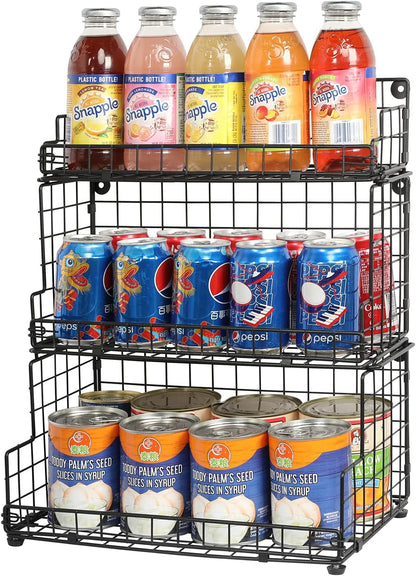 X-cosrack Stackable Wire Basket 3 Tier Countertop& Wall Mounted Metal Storage Basket for Kitchen