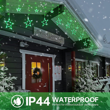 Green Star Icicle Lights,126LED 8.2FT Christmas String Lights with 8 Modes Waterproof,Clear Wire