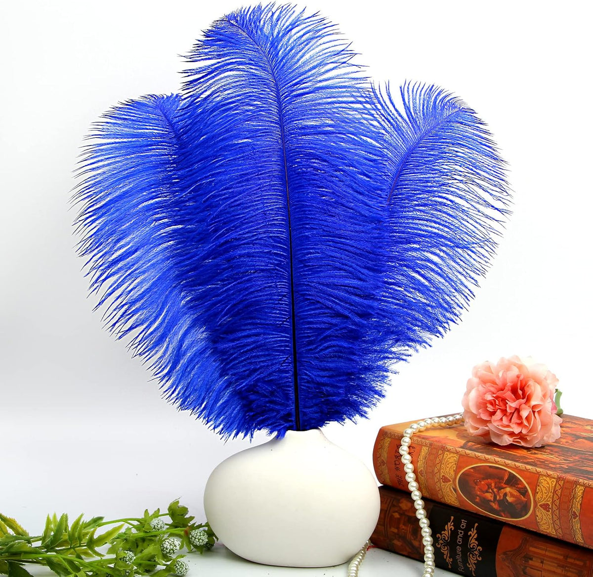 THARAHT Blue Ostrich Feathers 12pcs Large Natural Bulk 16-18Inch 40cm-45cm for Wedding Party