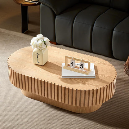 43.7" Oval Coffee Table for Living Room,Modern Handcraft Drum Coffee TableSmall Wooden Coffee Table