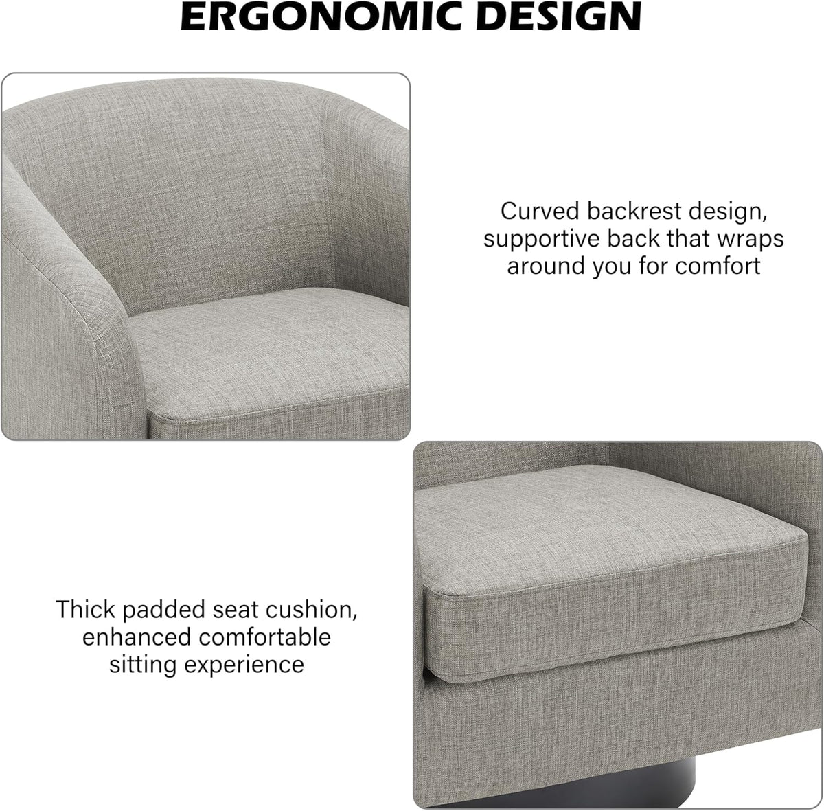 Swivel Barrel Accent Chair, Modern Round Linen Arm Chair for Living Room, Bedroom, Comfy Club