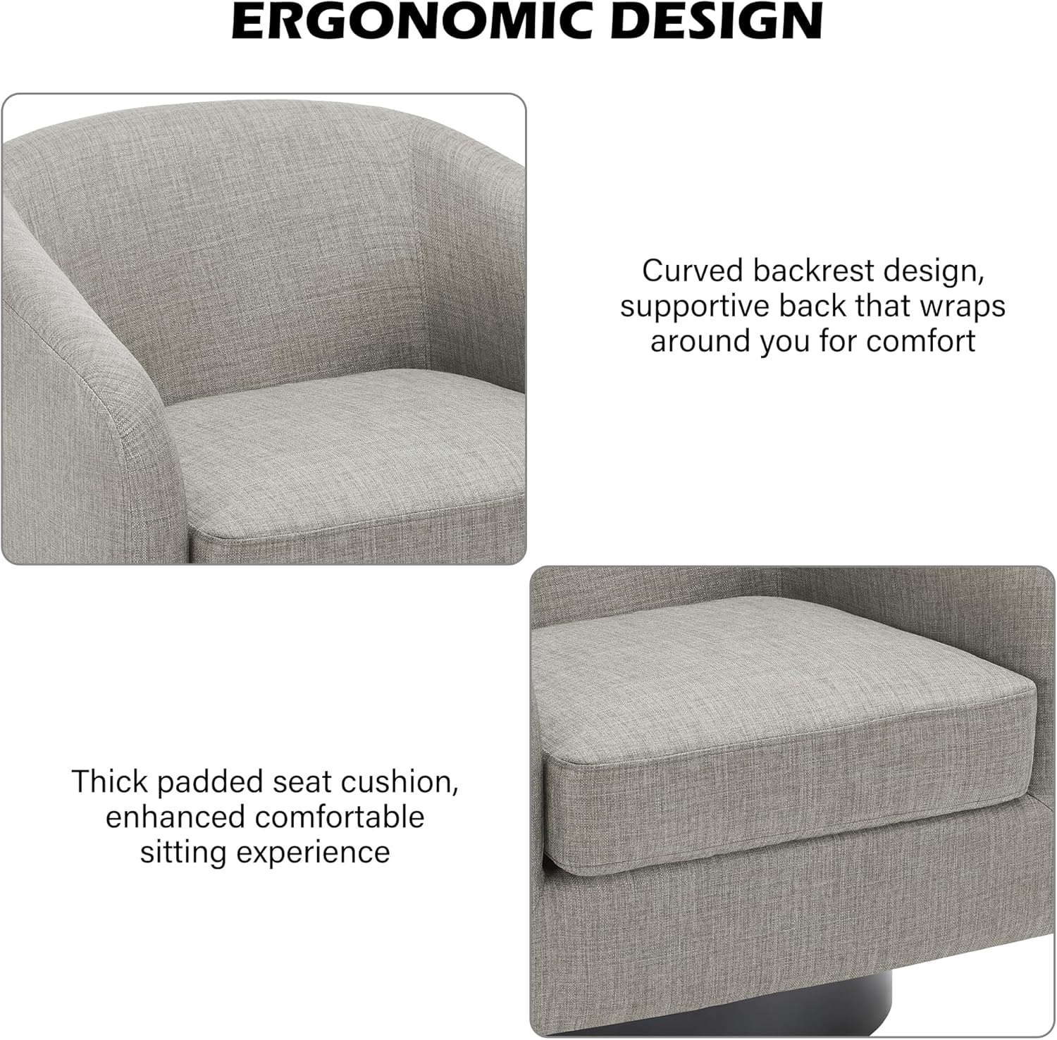 Swivel Barrel Accent Chair, Modern Round Linen Arm Chair for Living Room, Bedroom, Comfy Club