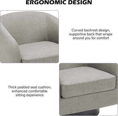 Swivel Barrel Accent Chair Set of 2, Modern Round Linen Arm Chair for Living Room, Bedroom, Comfy
