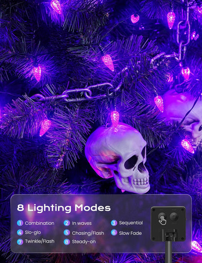 Brightown Solar Operated C6 Halloween Outdoor Lights, 22.64ft 50 LEDs Purple Halloween Lights