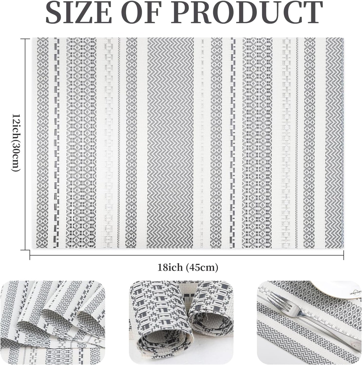 Vinyl Plastic Placemats Set of 6 Washable Heat Resistant Non-Slip Elegant Indoor Outdoor Kitchen