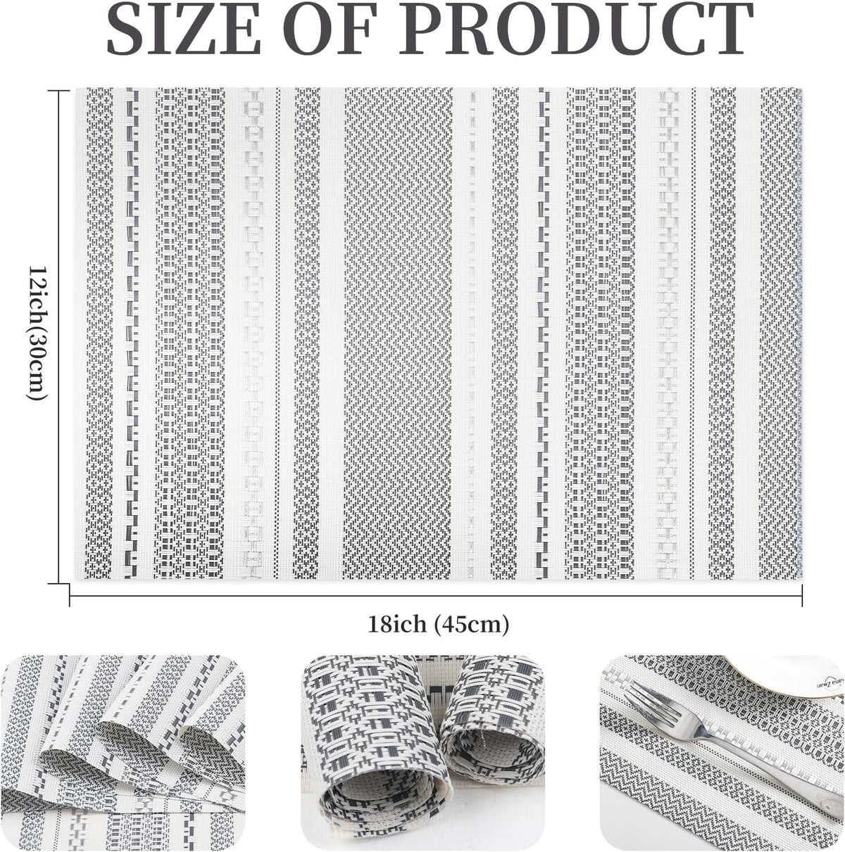 Vinyl Plastic Placemats Set of 6 Washable Heat Resistant Non-Slip Elegant Indoor Outdoor Kitchen