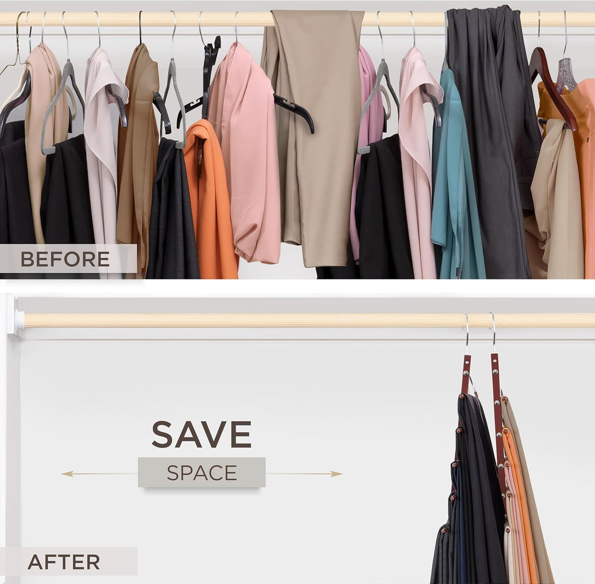 MORALVE Pants Hangers Space Saving - 2 Pack European Beechwood Scarf and Jean Hangers - Closet