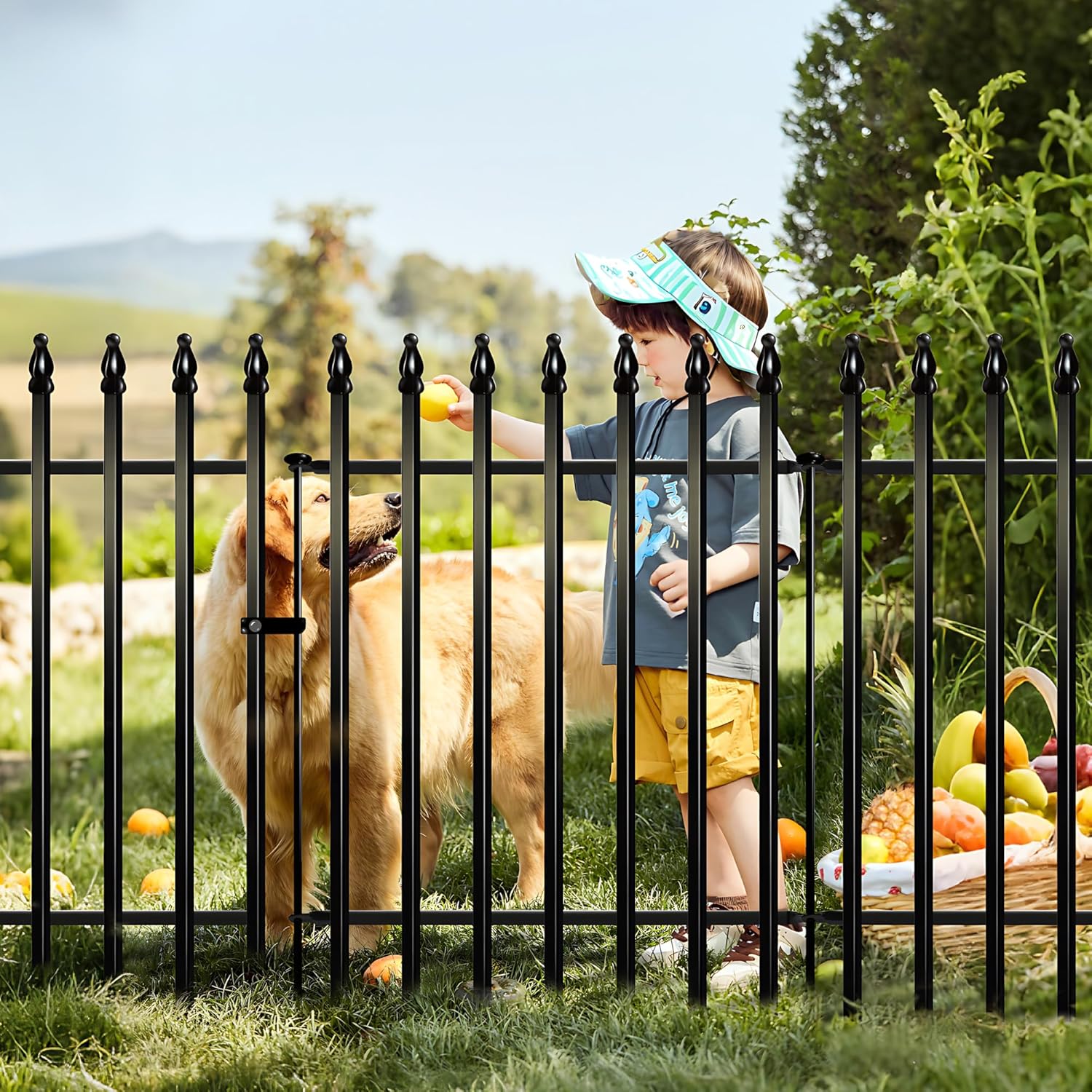 Metal Garden Fence 32 in H x 24 in W 5 Panels (4 Panels + 1 Gate) Total Length 10 ft, No Need Dig