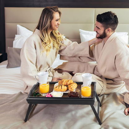 2 Pack Bed Tray Table Breakfast Trays Serving Tray Bamboo Bed Laptap Floding Legs with Handles and
