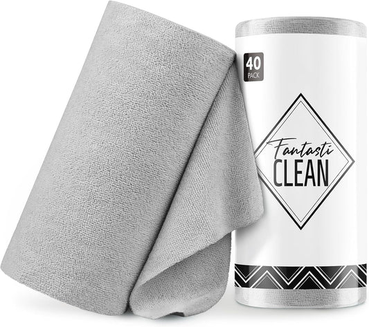 Fantasticlean Microfiber Cleaning Cloth Roll -40 Pack, Tear Away Microfiber Towels, 12" x 12"